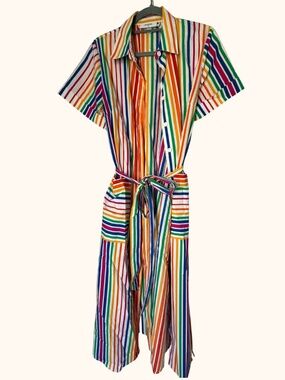 Christopher John Rogers Target Rainbow Stripe Maxi Shirt Dress Colorful 10